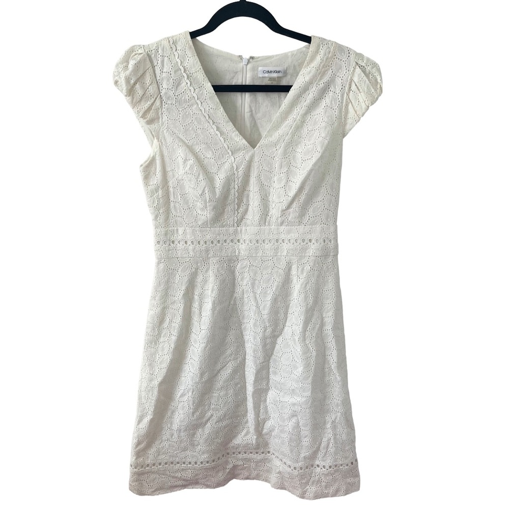 NWOT Calvin Klein Ivory Lace Dress with Cap Sleeves